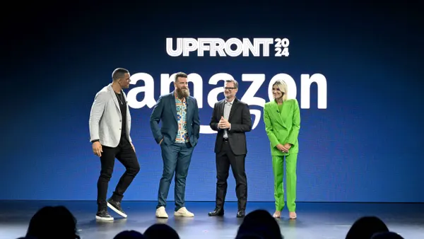A group of presenters appear on stage for Amazon's first upfront presentation in 2024.