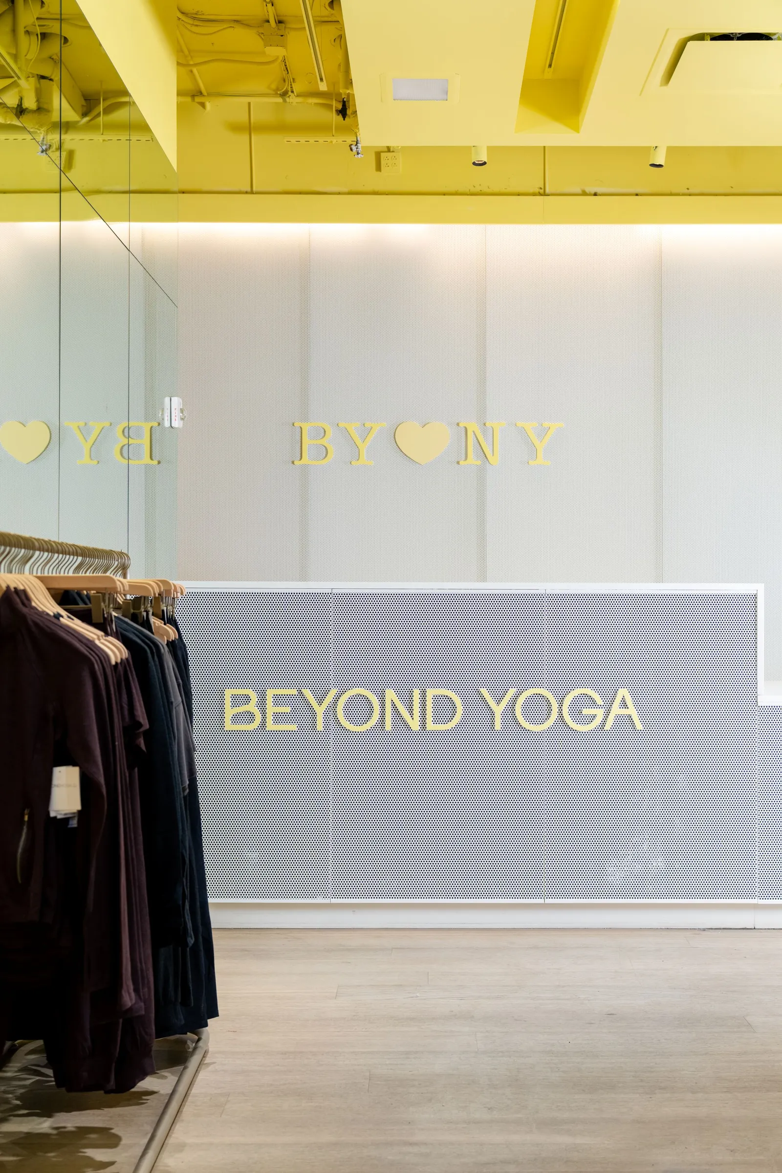 Beyond Yoga signage inside a store in New York's Flatiron District.