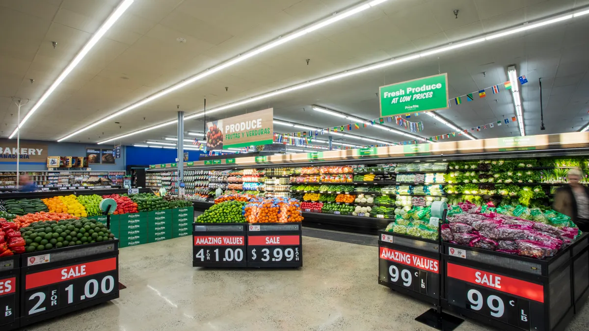 Produce section at a grocery store.