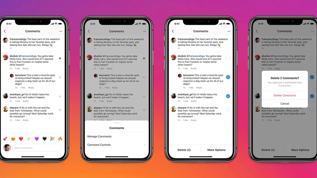 Instagram bulk comment actions
