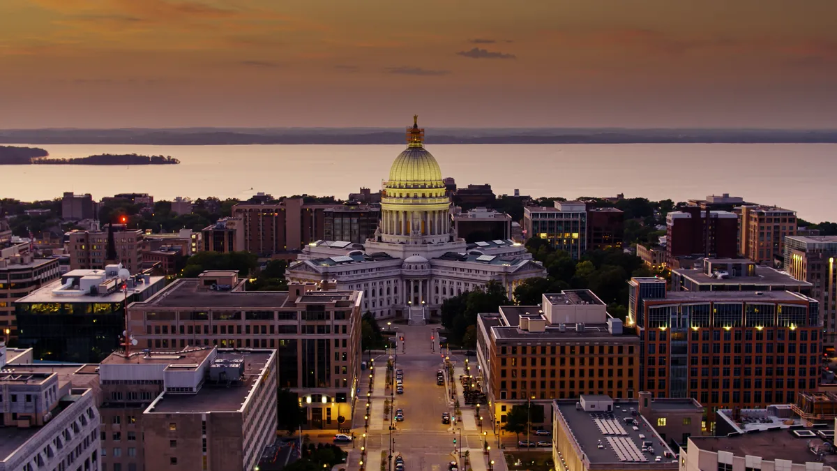 Aerial shot of Madison, Wisconsin.