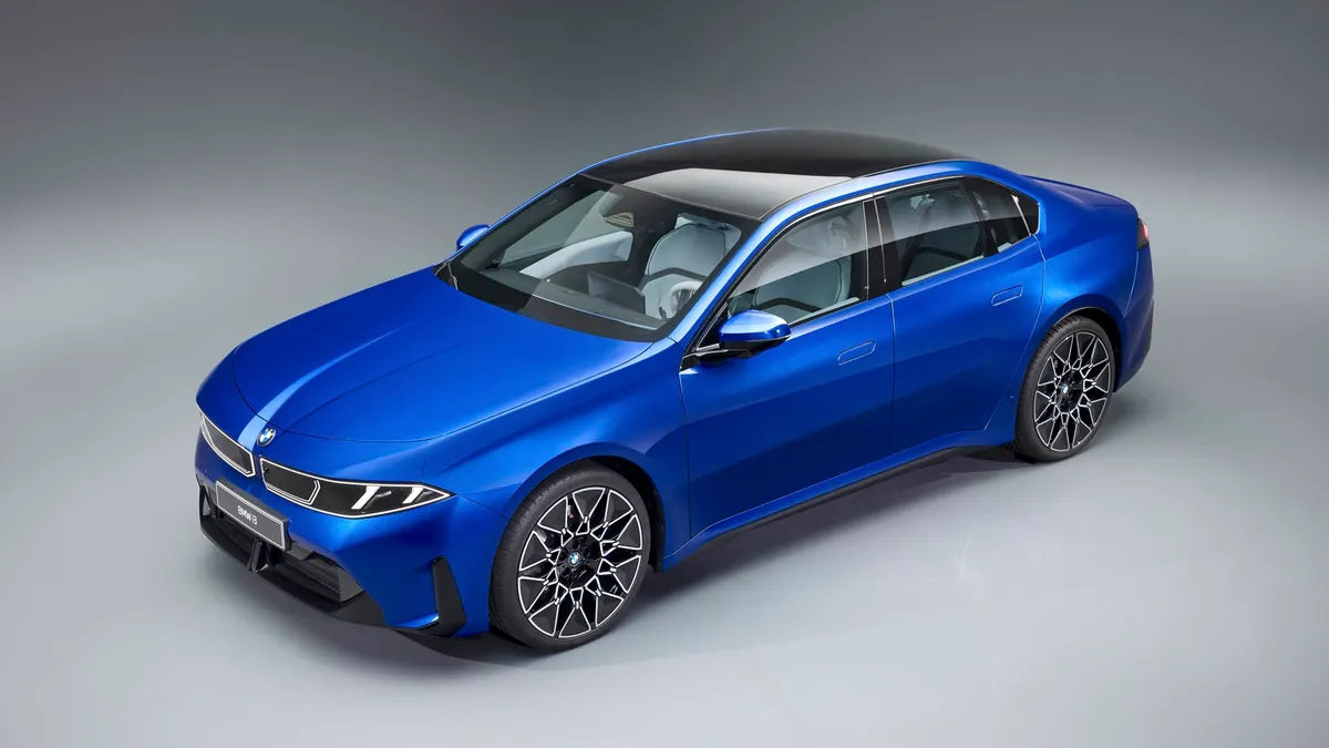 The BMW i3 sedan from the front angle, as it makes its Munich debut in March 2026