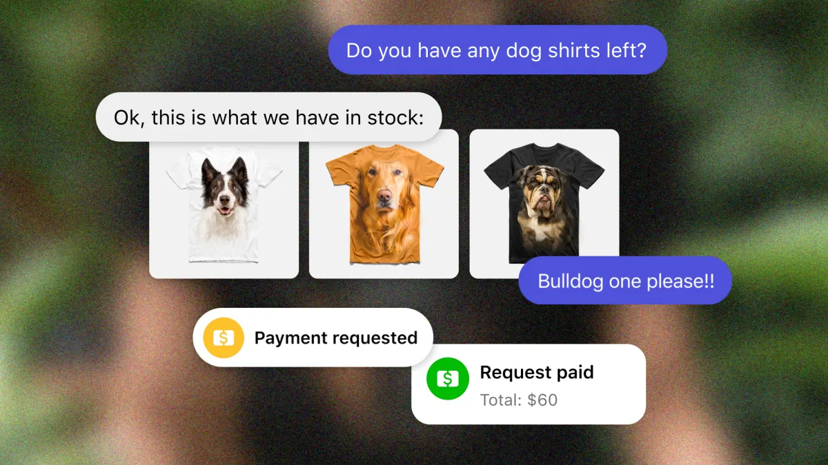 An Instagram user messages a brand to see what dog shirts are in stock.