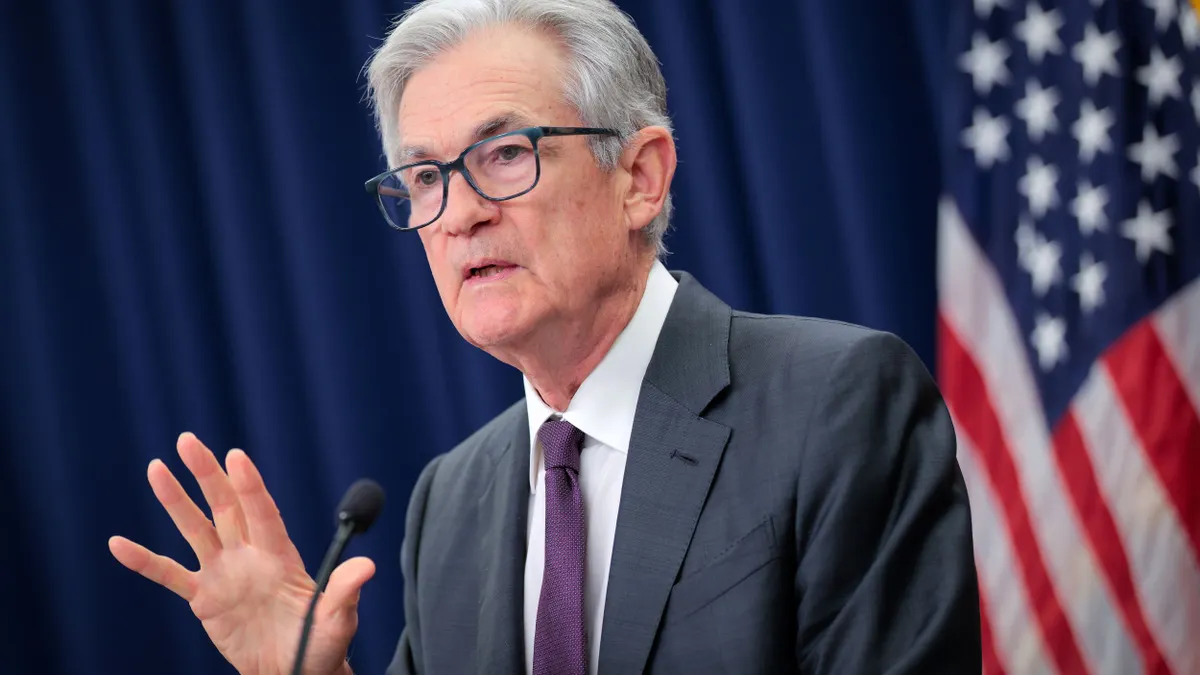 Federal Reserve Chairman Jerome Powell answers questions from reporters