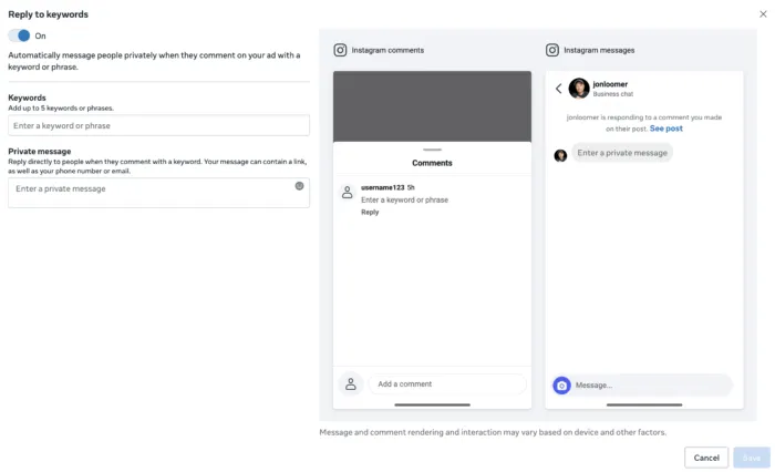 Meta reply to keywords
