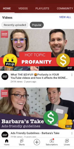 YouTube Uploads page