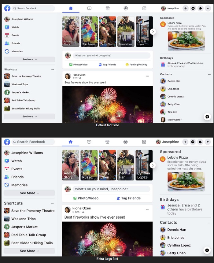 Facebook font sizes