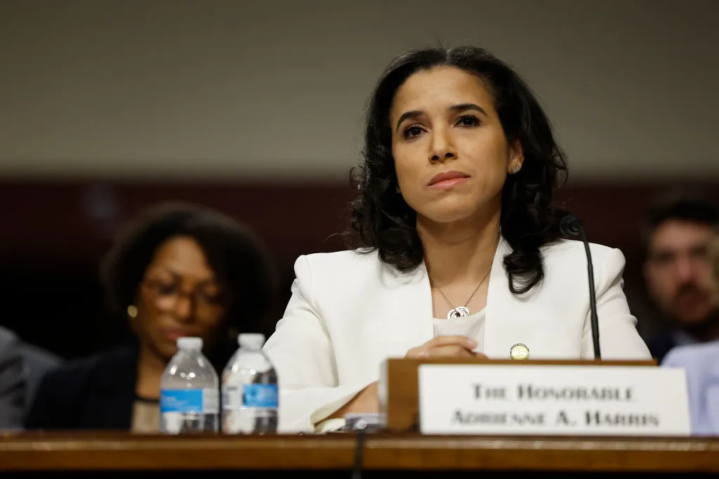 adrienne harris talking to senate