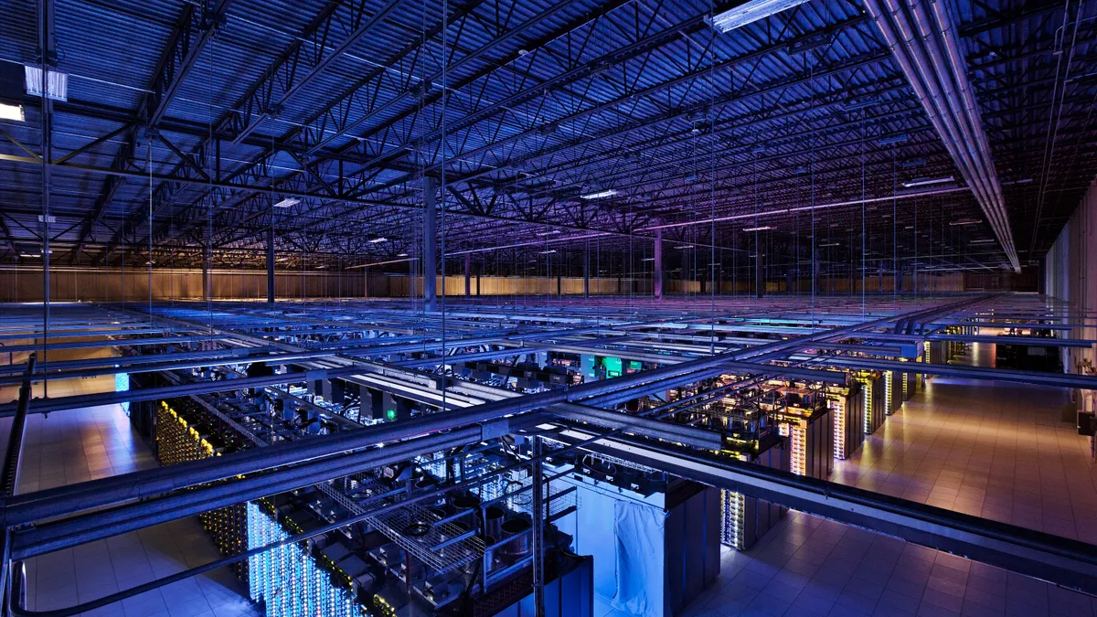 A picture shows the interior of Google's data center in Council Bluffs, Iowa.