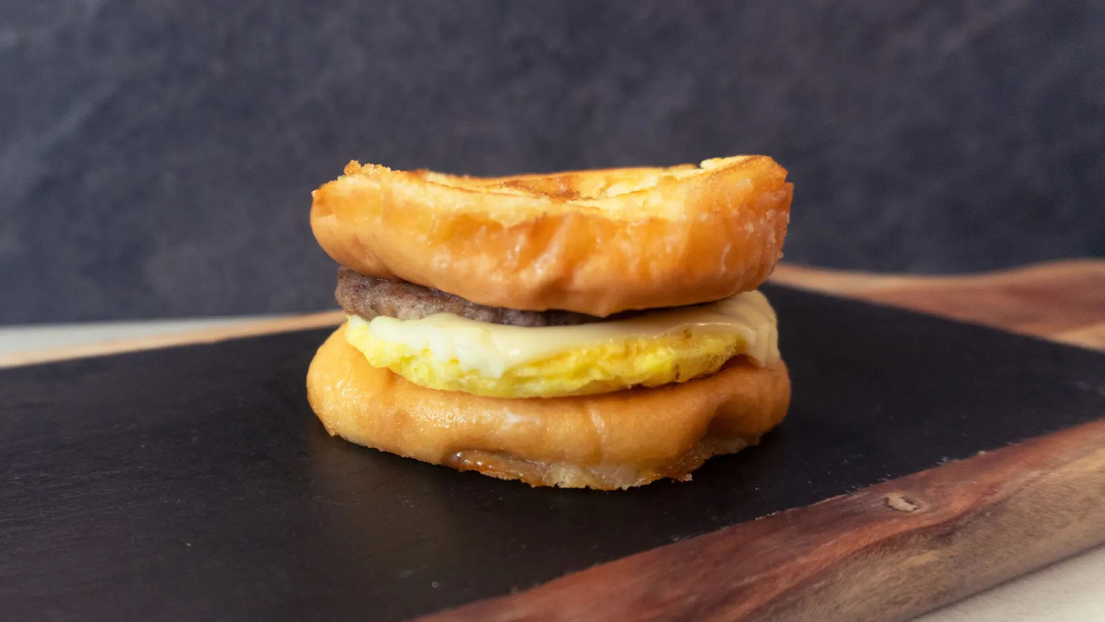 A photo of a Rutter&#x27;s breakfast sandwich.