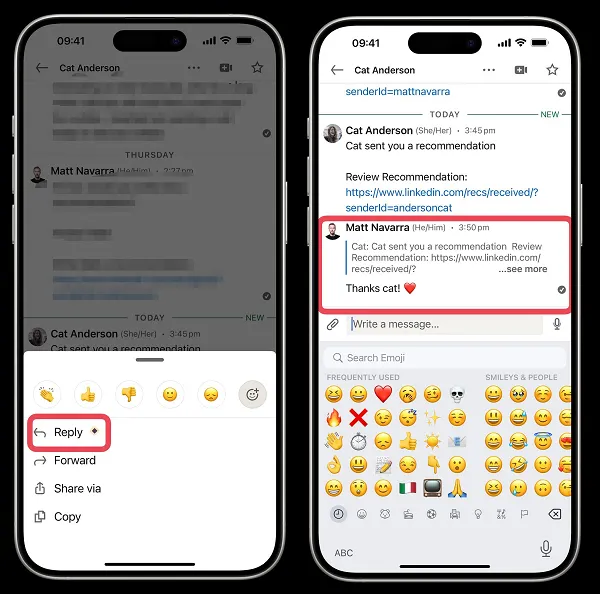 LinkedIn reply to specific DM