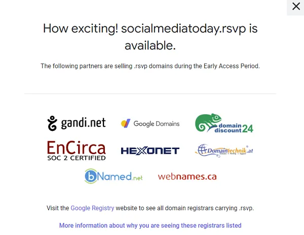 Google .rsvp domains