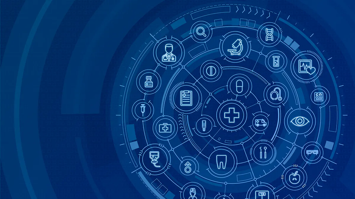 Abstract blue web of medical icons.