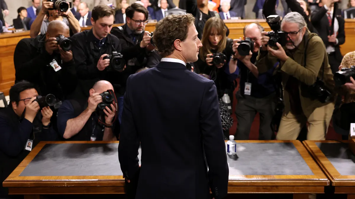 Mark Zuckerberg, CEO of Meta, arrives to testify during a Senate Judiciary Committee hearing at the Dirksen Senate Office Building on January 31, 2024 in Washington, DC.