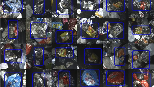 Numerous pieces of waste on a computer screen with red digital boxes around certain objects.