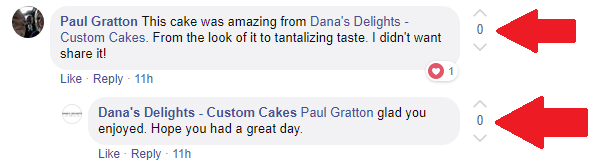 An example of up and downvotes on Facebook comments