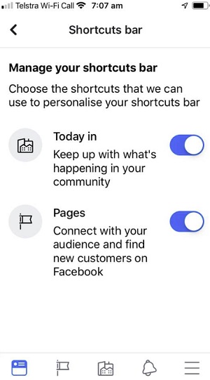 Facebook tab settings