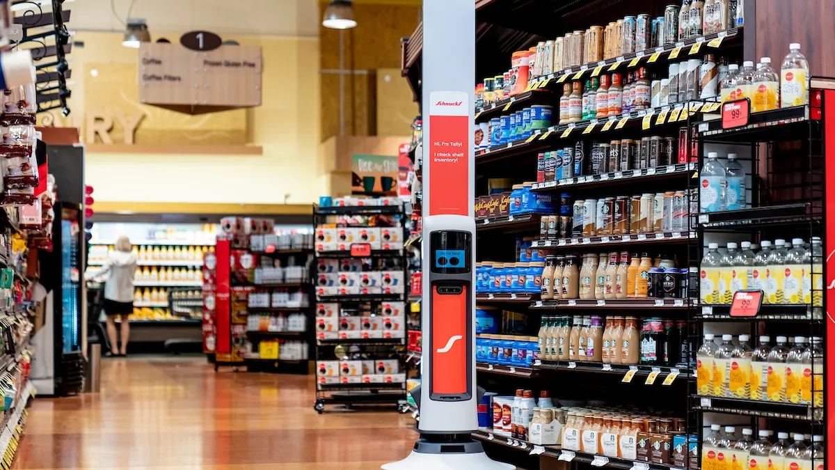 Simbe inventory robot operating in Schnucks supermarket