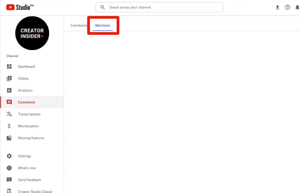 YouTube Studio comments inbox