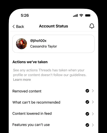 Threads account status