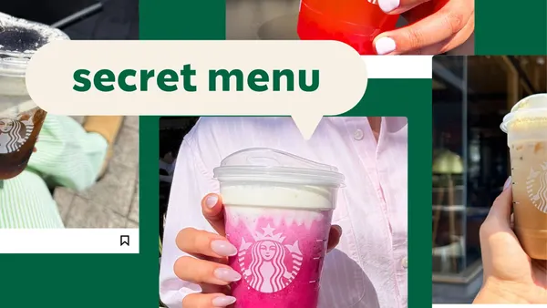 A collage of fake instagram posts and Starbucks drinks.