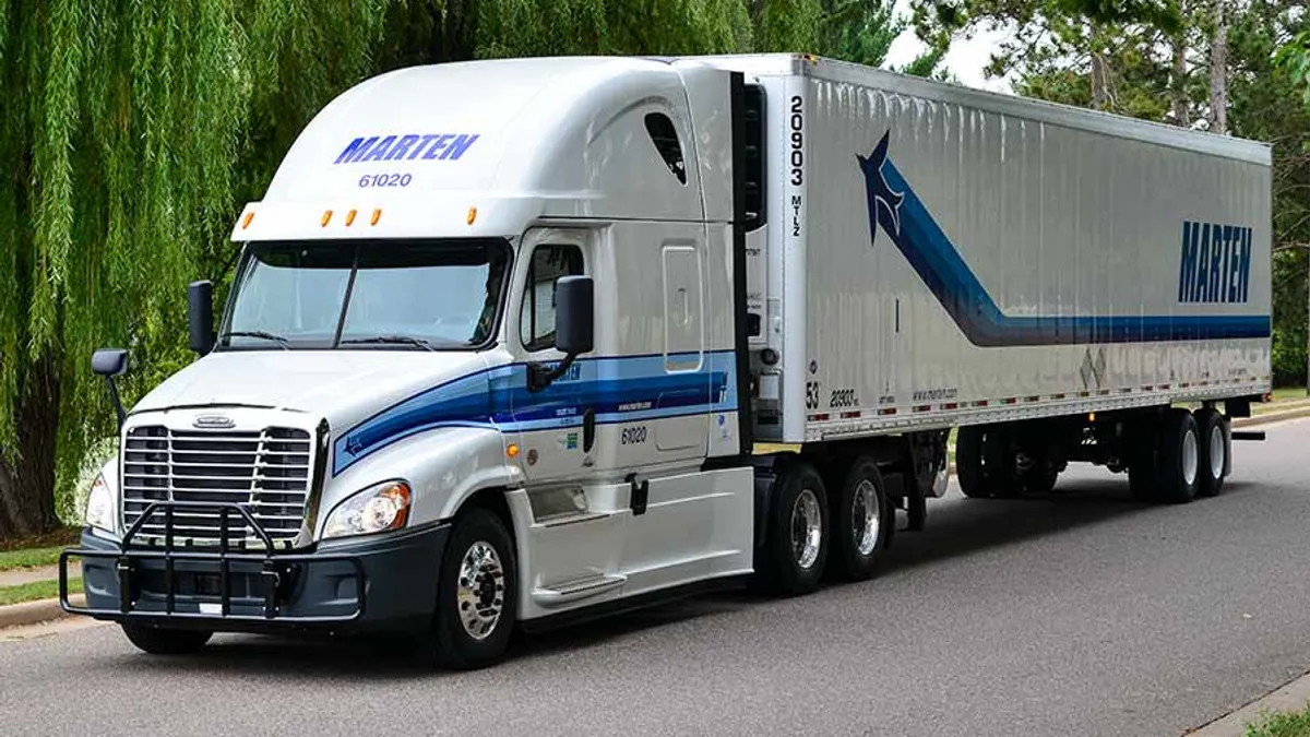 A photo of a freight trucks with the Marten Transport truck.