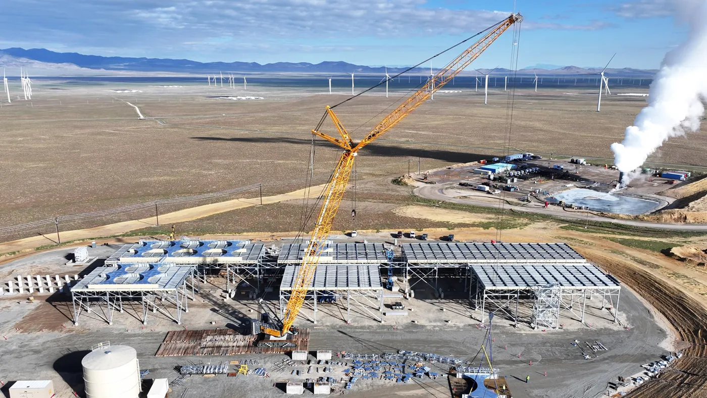 A photo from above showing construction of Fervo Energy's Cape Station geothermal project in Beaver County, Utah.