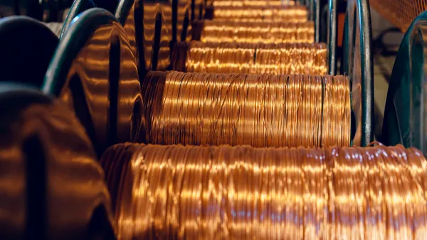 Production of copper wire, cable in reels at factory