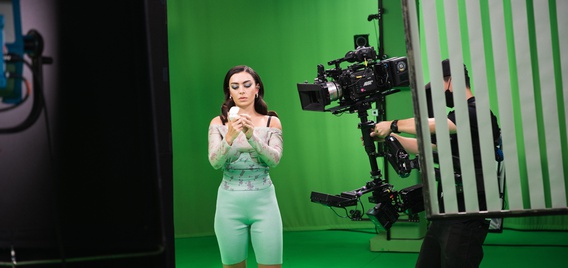 Charli XCX shooting Samsung ad