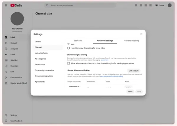 YouTube data sharing