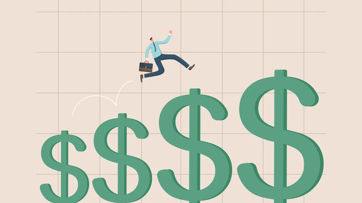 Man runs up to schedule with dollars