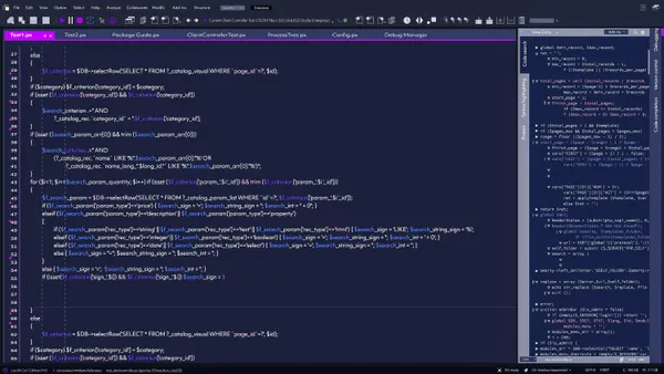 C omputer code pictures on a screen during a debugging process.