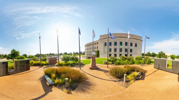 Facade of Oklahoma Veterans Memorial and the state's Supreme Court Building