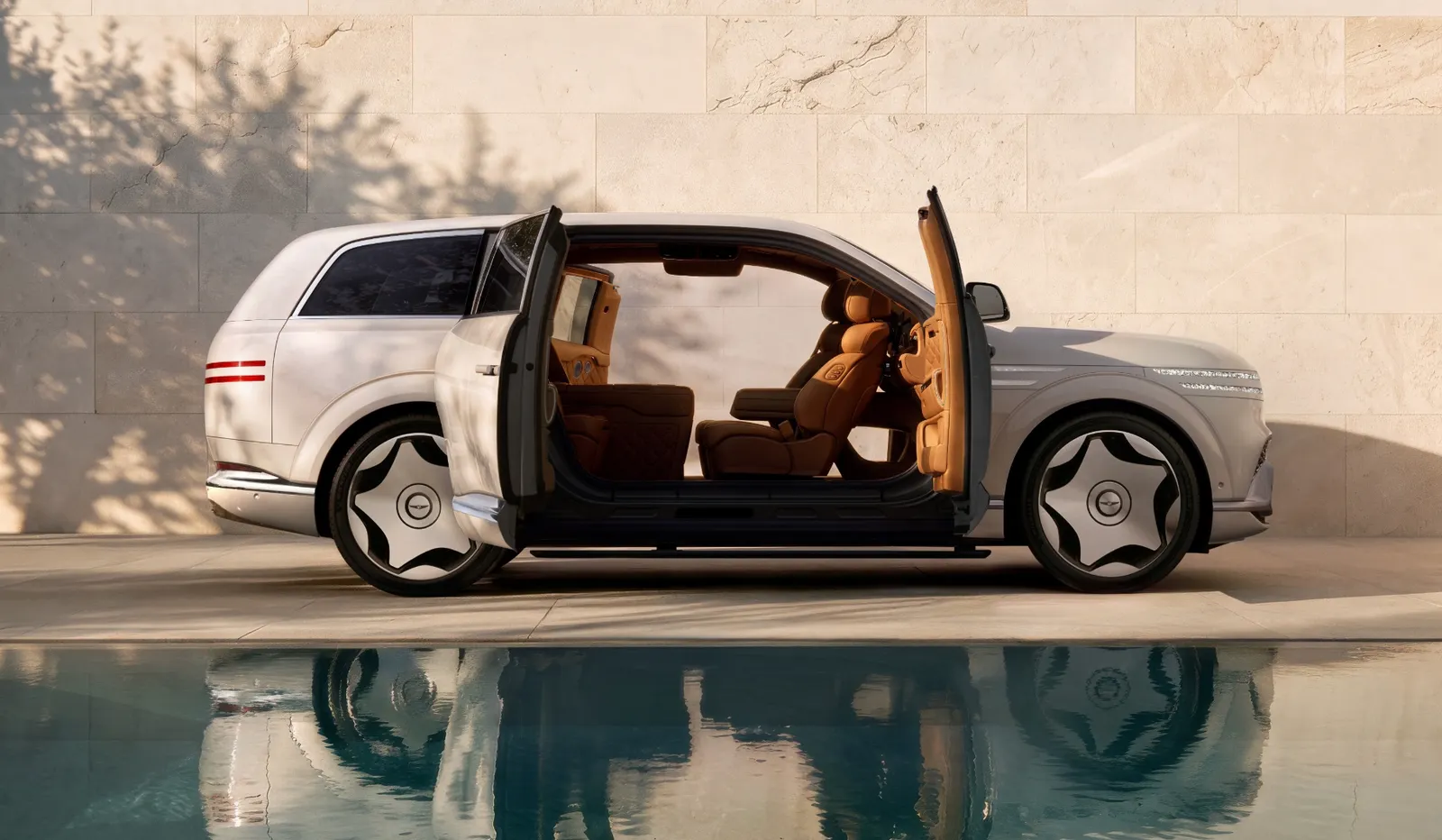 The Genesis GV90 with both right side doors fully open.
