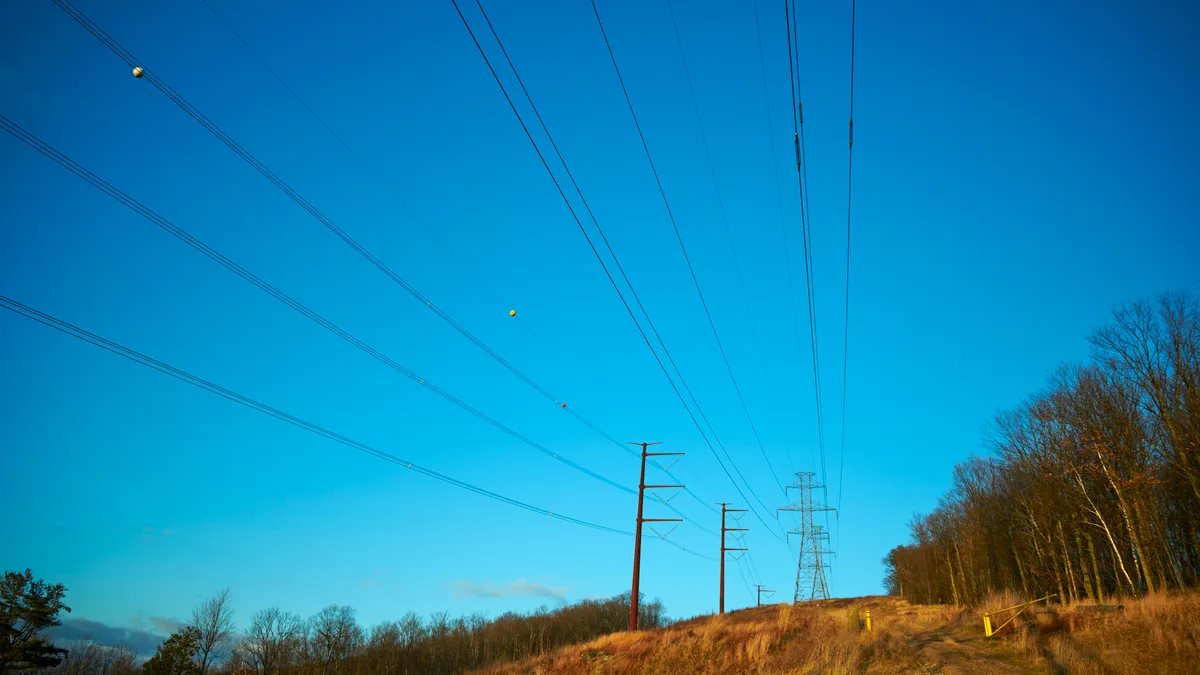 Electricity transmission lines on a mountain side in Pennsylvania.