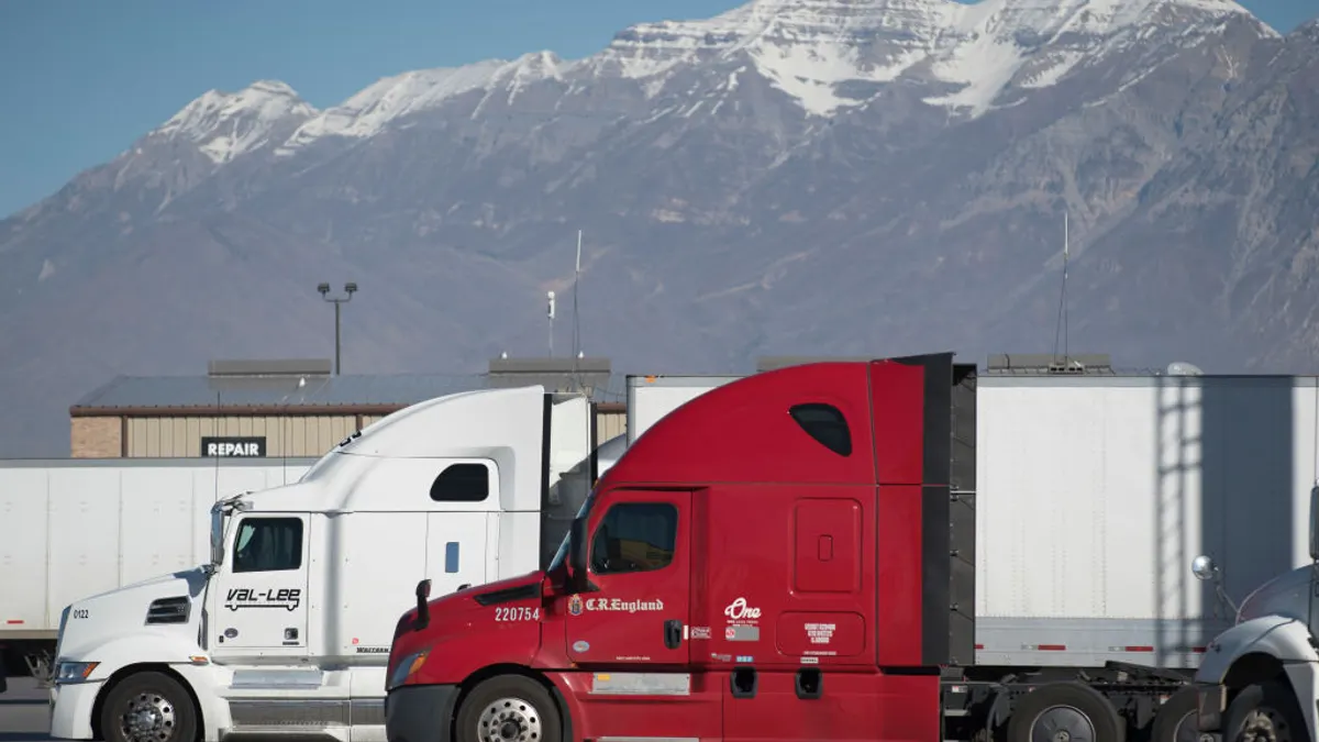 Truckers take a break at a Love's Truck stop.