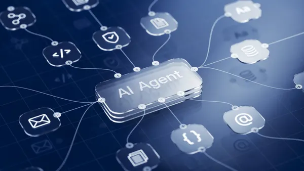 AI workflow concept. Artificial intelligence agent software nodes - AI technology. 3d illustration