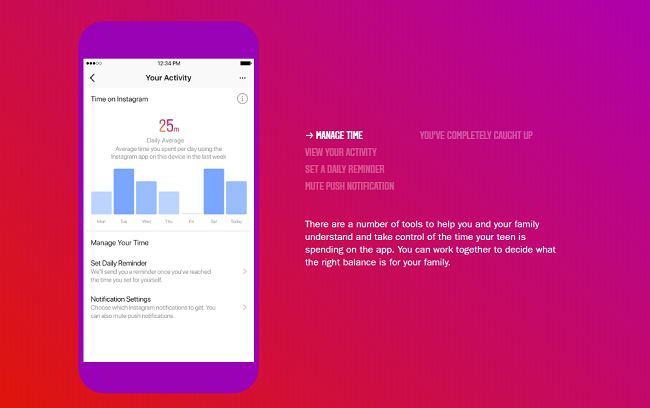 Instagram Parents Guide notes on time spent