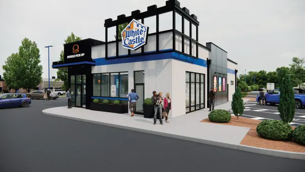 An image of a small blue building with White Castle signage.