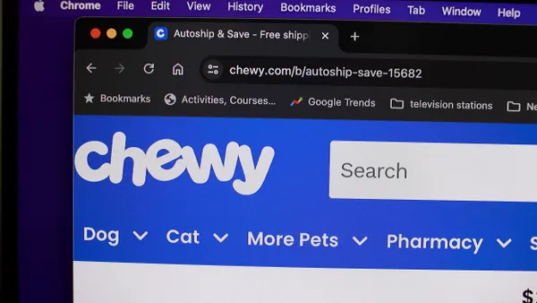 Shot of Chewy website with product listings