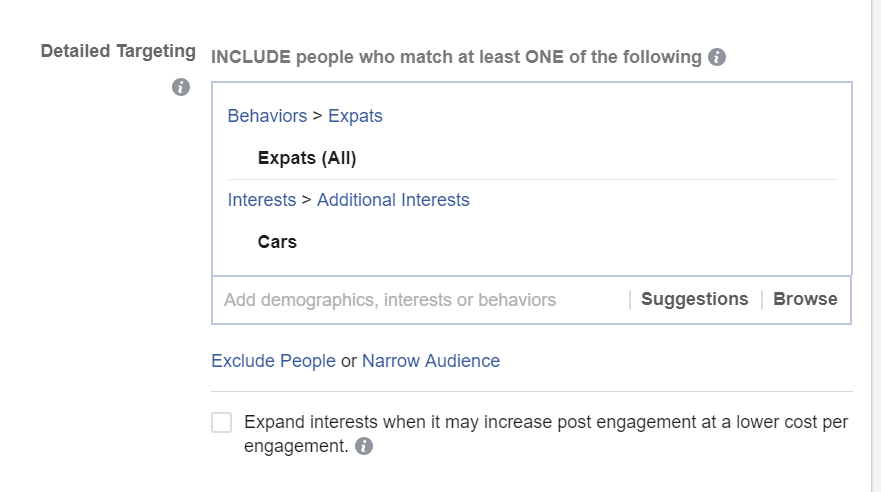 Facebook targeting expats or cars