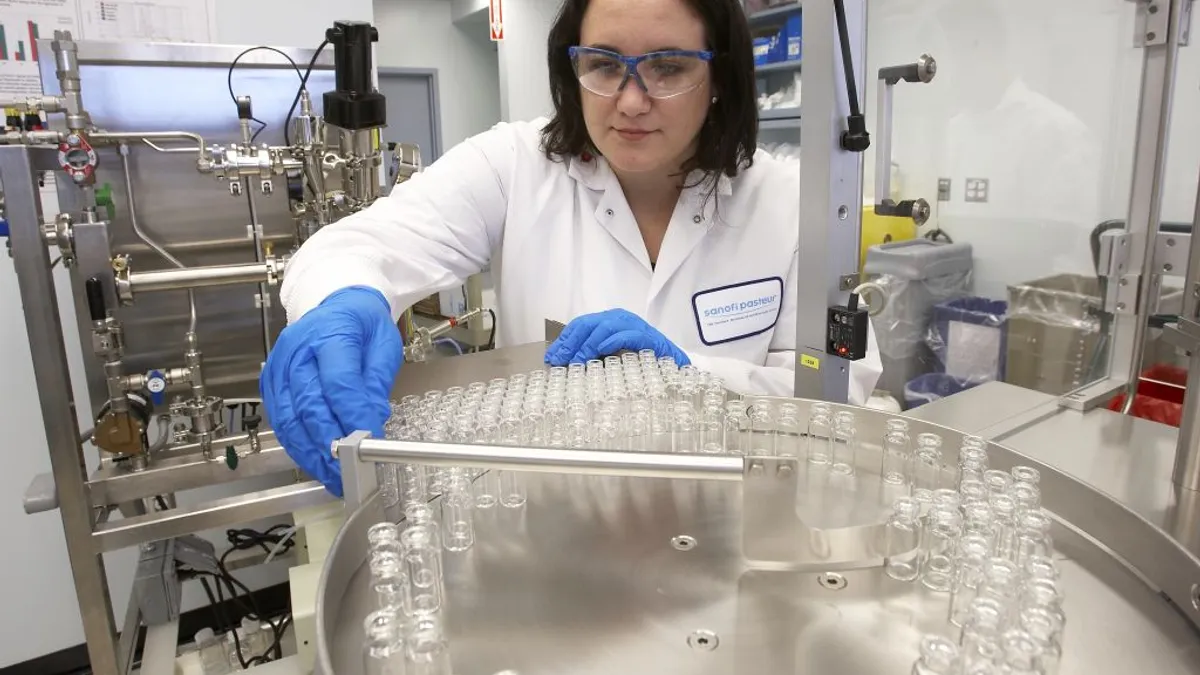 Vial filling of batches in development at Sanofi's facility in Swiftwater, Pennslyvania