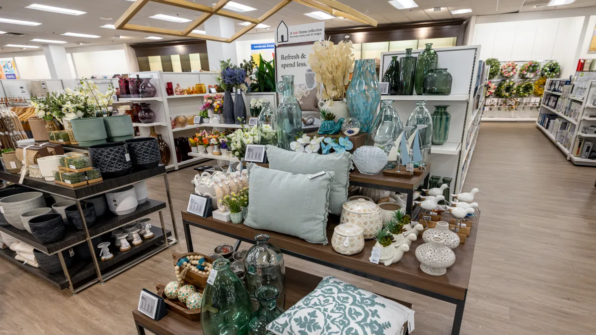 A display of various home goods inside a store.