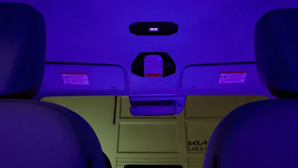 The Hyundai the Plasma Care UVC sanitation system installed in the roof of the cabin in a test vehicle.