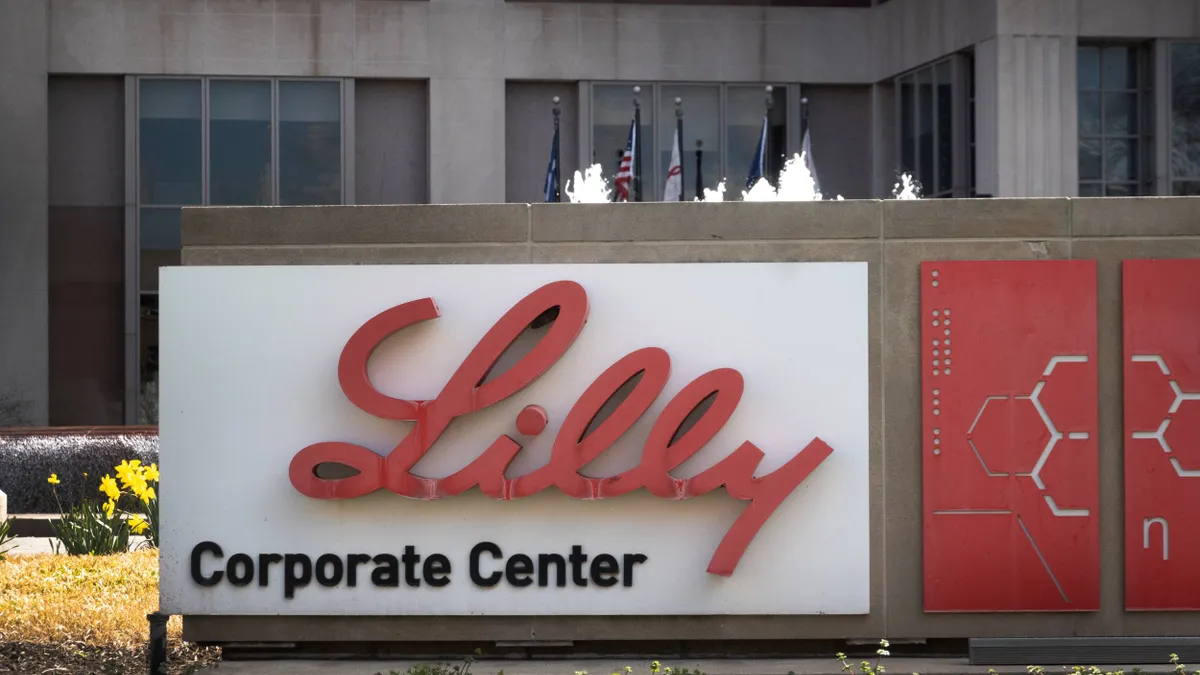 Eli Lilly company logo outside its Indiana headquarters