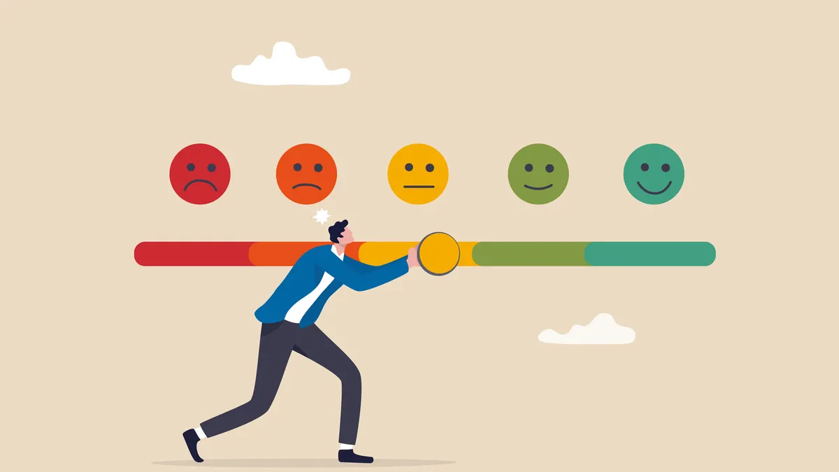 person trying to push feedback bar to be excellent smile