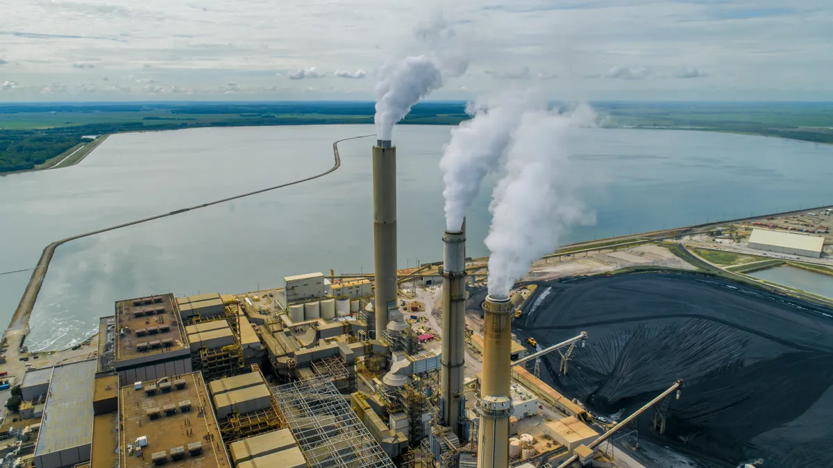 Aerial View of Large Coal Fired Power Plant