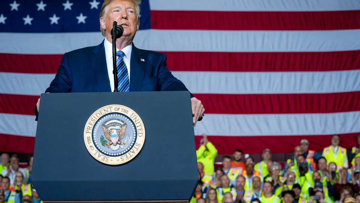 President Donald J. Trump delivers remarks on America’s Energy Dominance and Manufacturing Revival Tuesday, Aug. 13, 2019, at the Shell Pennsylvania Petrochemicals Complex in Monaca, Pa. (Official Whi