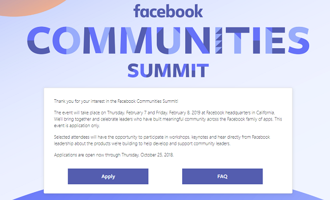 A screenshot from the Facebook Communities Summit page