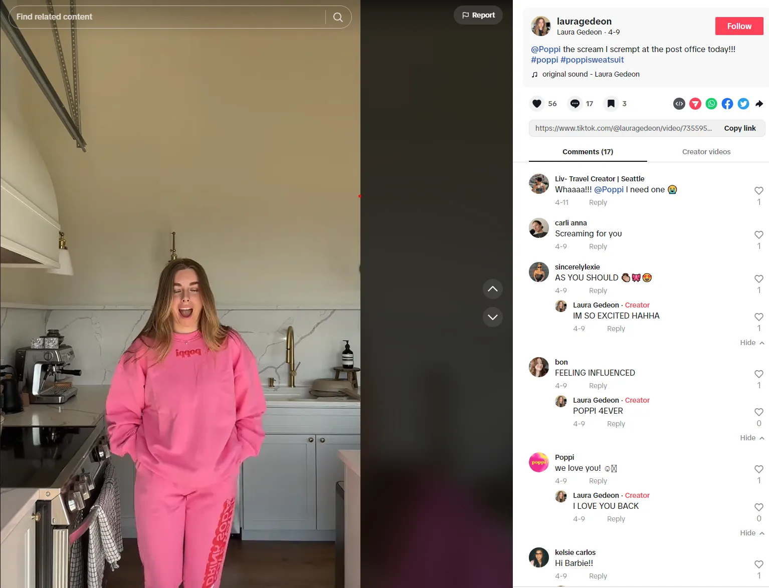 Influencer shows followers her Poppi sweatsuit